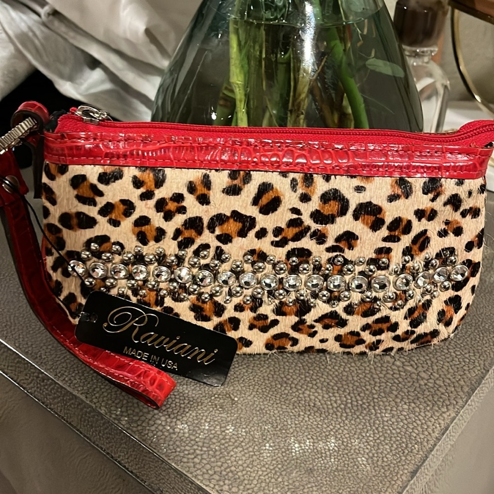 Leather Leopard Rhinestone Wristlet